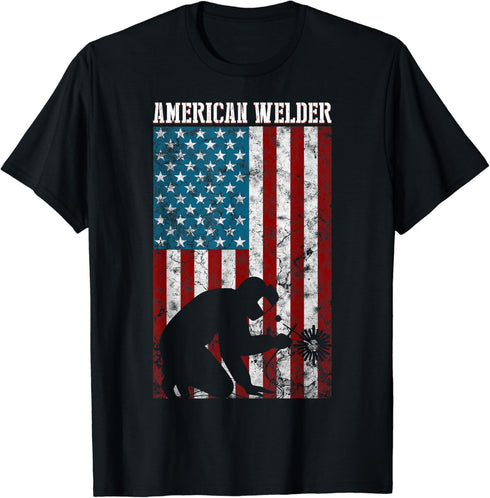Welding Vintage Distressed American Flag Patriotic Welder T-Shirt...