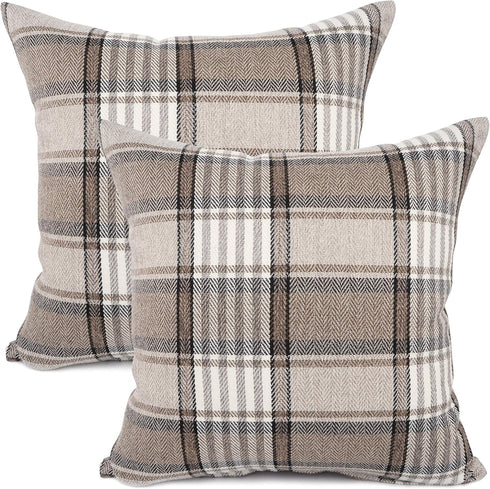 YOUR SMILE Set of 2 Retro Farmhouse Outdoor/Indoor Buffalo Tartan Chequer Stripe Plaid Cotton Linen Decorative Throw Pillow Case Cushion Cover Pil...