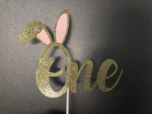 Gold Glitter Some Bunny One Birthday Cake Topper, Bunny 1st Birthday Cake Topper for Easter 1st Birthday Party Cake Decorations...