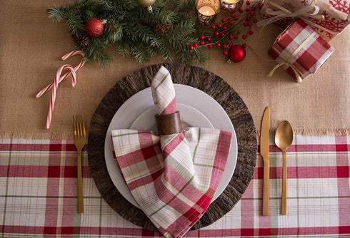 DII Orchard Plaid Collection Linen Tabletop Essentials, Napkin Set, 20x20, Taupe/Red, 6 Piece...
