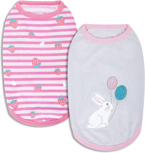 Blueberry Pet Pack of 2 Soft & Comfy Wonderland Striped Cotton Blend Dog T Shirts, Back Length 12", Clothes for Dogs...