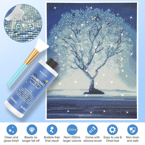 Updated Diamond Painting Sealer 250ML with Silicone Brush, 5D Diamond Painting Glue Accessories Permanent Hold & Shine Effect for Diamond Painting...