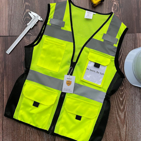 TCCFCCT Women Reflective Vest 11 Pockets High Visibility Mesh Safety Vest for Lady, Neon Construction Work Vest with Zipper, Snug-Fit, Durable wit...