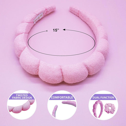 FROG SAC Puffy Spa Headband and Wristbands for Face Washing, Skincare Headbands for Women, Terry Cloth Makeup Skin Care Headbands for Girls, Bubbl...