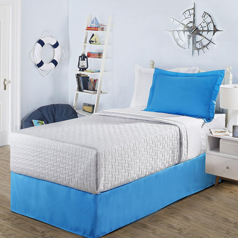 FRESH IDEAS Ideas Kids Twin Bed Skirt - Lux Hotel Tailored Microfiber Bedskirt, Classic 14" Drop Length - Blue...