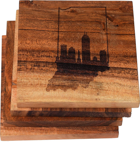 Indianapolis Coasters, Indianapolis Skyline Drink Coasters – Indianapolis Gifts & Souvenirs, Acacia Wood Coasters with Indianapolis Skyline Design...