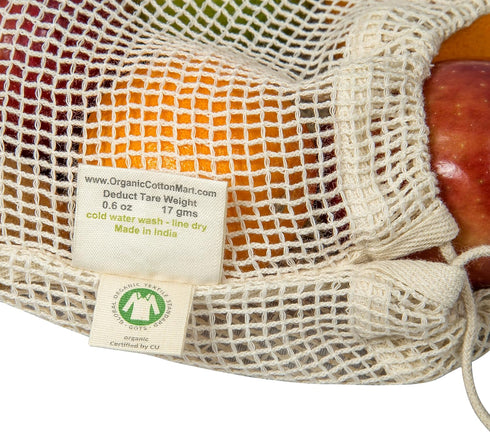 Reusable Mesh Produce Bags made from 100% Organic Cotton - Perfect Reusable Net Vegetable Bags - Eco-friendly, Bio-degradable & Washable Fruit, Ve...