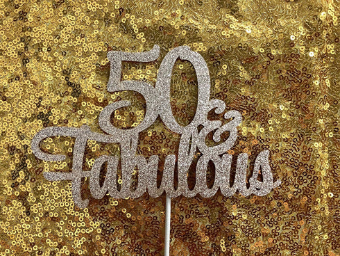 50 and Fabulous Rose Gold Glitter 50th Birthday Cake Topper for Women...