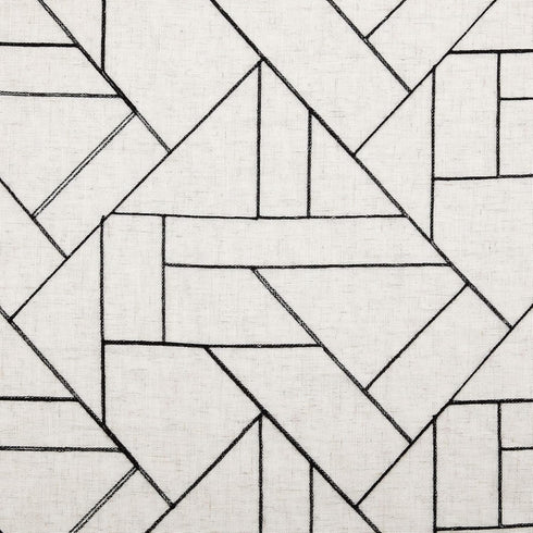 Archaeo Fragmented Geometric Embroidery Mid-Century Modern Natural Linen Blend Curtain, 50" x 63", Black/Linen...