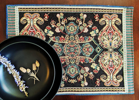 Tache Black Placemats Set of 4 Rococo Elegant Ornate Black Green Dining Cotton Linen Bohemian Tapestry Woven Paisley Cloth Table Mat Set of 4...