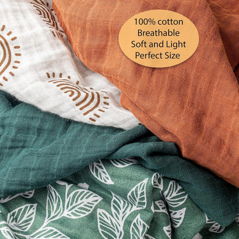 2 Pack Muslin Swaddle Blankets (Terracotta), 100% Organic Cotton, Large 47 x 43, Newborn Recieving Blanket,Gender Nuetral Color Patterns, Burping ...