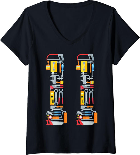 Womens 11th Birthday Construction Building Tools Kids 11 Years Old V-Neck T-Shirt...