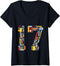 Womens 17th Birthday Construction Building Tools Boys 17 Years Old V-Neck T-Shirt...