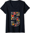 Womens 5th Birthday Construction Building Tools Kids 5 Year Old V-Neck T-Shirt...