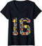 Womens 16th Birthday Construction Building Tools Boys 16 Years Old V-Neck T-Shirt...