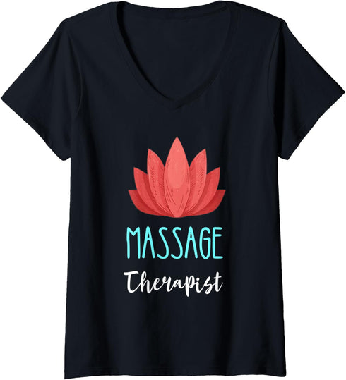 Womens Massage Therapist Namaste Flower Spa Masseur Relaxation V-Neck T-Shirt...