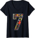 Womens 7th Birthday Construction Building Tools Kids 7 Year Old V-Neck T-Shirt...