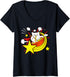 Womens Cat Eating A Hot Bowl Soup Ramen Claw Breed Pet Meow Cat Top V-Neck T-Shirt...