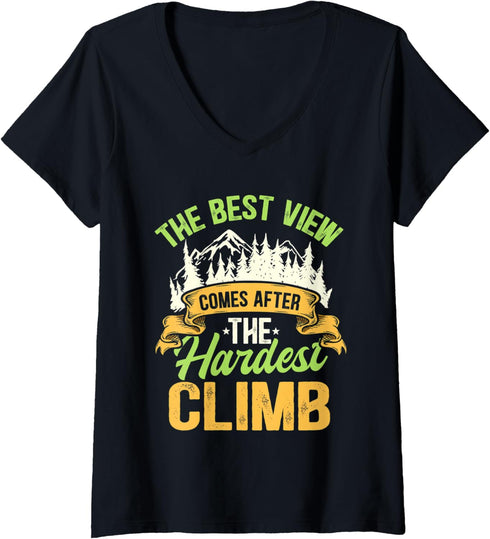 Womens The Best View Comes After The Hardest Climb V-Neck T-Shirt...