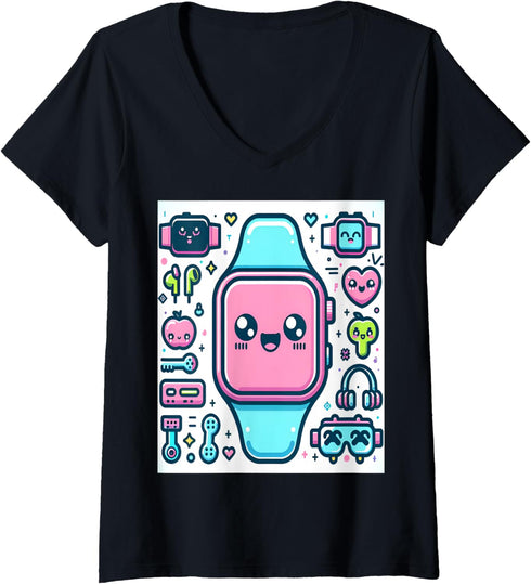 Kawaii Smartwatch Wearable Tech V-Neck T-Shirt...