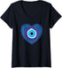 Womens Evil Eye Protect Against Evil Greek Heart of Love Graphic V-Neck T-Shirt...