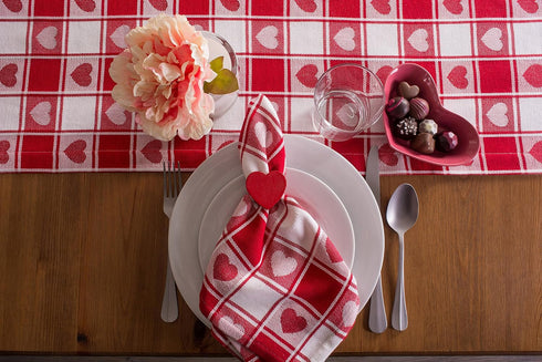 DII Valentine's Day Tablecloth Check Collection, Tablecloth, 52x52, Checkered Hearts...