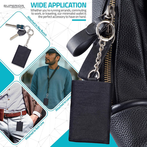 Nylon Thread Wallet - Front Pocket Minimalist Wallet for Men and Women with a Classy D-Ring and Anchor Chain - Classy Slim Wallet Card Holder (Bla...