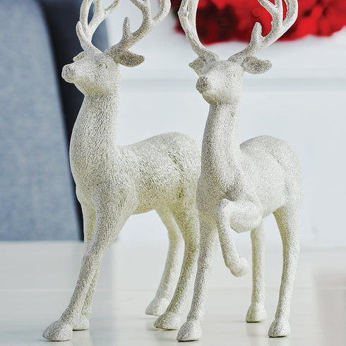 Set of 2 Holiday Reindeer Figures: 12.5 Inches Glitter Reindeer Decor by RAZ Imports (Silver)...
