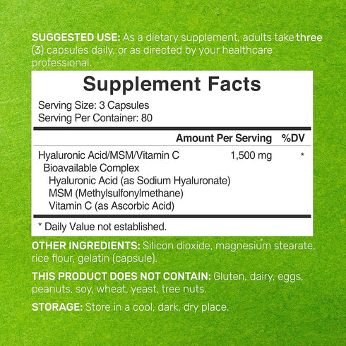 Deal Supplement Hyaluronic Acid Supplements 1,500mg – 240 Capsules, with MSM & Vitamin C – Pure 95% | Non-GMO + Plant Based HA – Supports Healthy ...