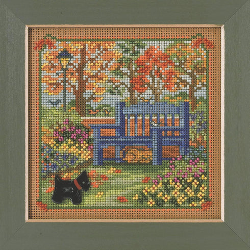 Autumn Bench Beaded Counted Cross Stitch Kit Mill Hill 2022 Buttons & Beads Autumn MH142223 multi...