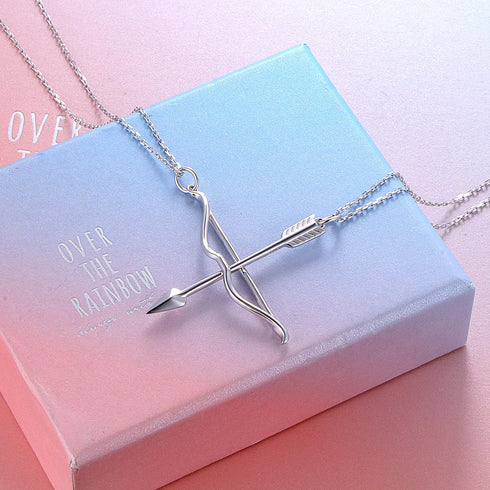 DAOCHONG S925 Sterling Silver Mens Womens Bow Arrow Couple Lovers Pendant Bff Friendship Best Friend Necklace Matching Valentine Day Gift for Wome...
