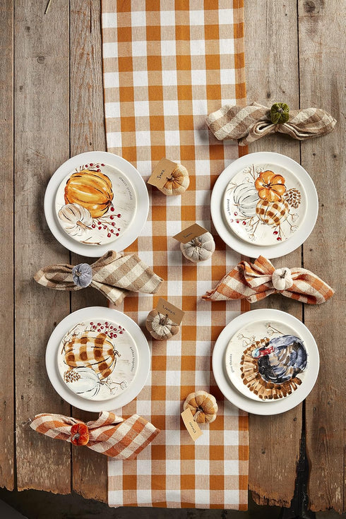 Mud Pie Harvest Check Napkin Set, Orange, 18" x 18"...