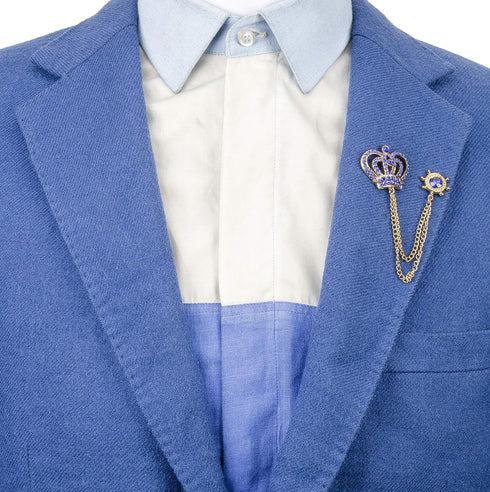 Knighthood Brooch Suit Pin Men's Crystal Crown With Ship Wheel Chain Tassel Suit Collar Lapel Pin Accessories for Men Women...