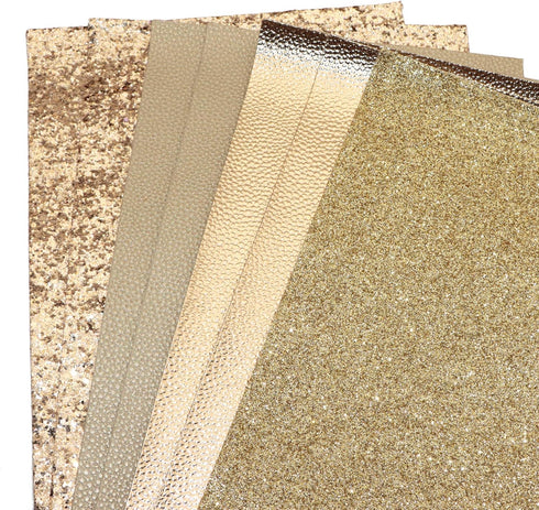 David accessories 8pcs/Set 7.7" x 12.9" (20 cm x 33 cm) Gold Color Series Faux Leather Sheets Glitter Mixed Synthetic Leather Sheets Bundles for L...