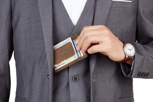 Toughergun Slim Minimalist Wallet for Men with Magnetic Money Clip Leather Wallet, Credit Card Holder RFID Blocking Front Pocket Holds Cash and Ca...