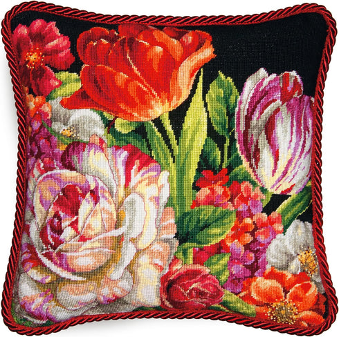 Wilton Dimensions Flower Bouquet on Black Needlepoint Embroidery Kit, 14" x 14", Multicolor...