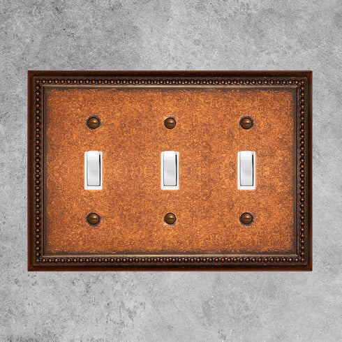 Raised Pearls Decorative Wall Plate Switch Plate Outlet Cover (Triple Toggle, Sponged Copper)...
