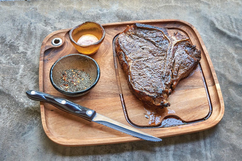 Ironwood Gourmet Fort Worth Steak Plate with Juice Channel, Acacia Wood 13 x 11 x 0.75 -inches, Brown...