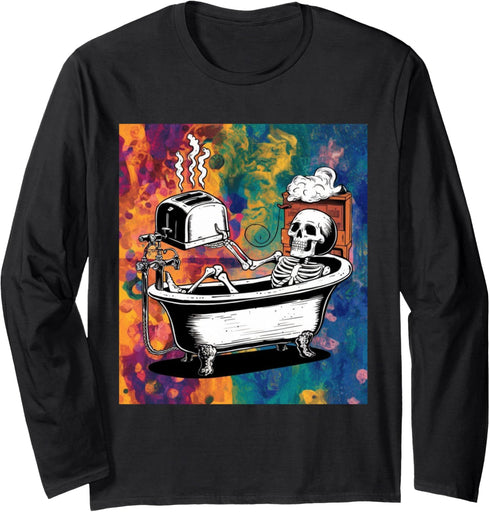 Live Laugh Toaster Bath Funny Toaster Skeleton Design Long Sleeve T-Shirt...