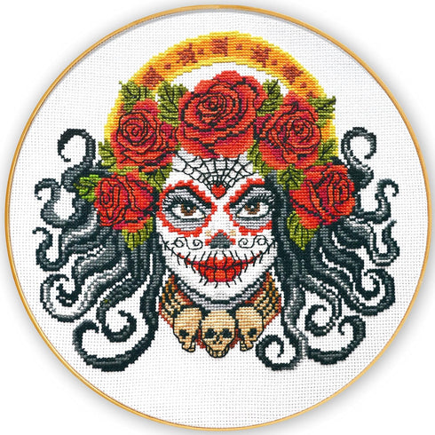 Santa Muerte' Counted Cross Stitch Kit for Adults - DIY Needlework Set with Design Pattern - Halloween, Day of The Dead, Día de los Muertos Embro...