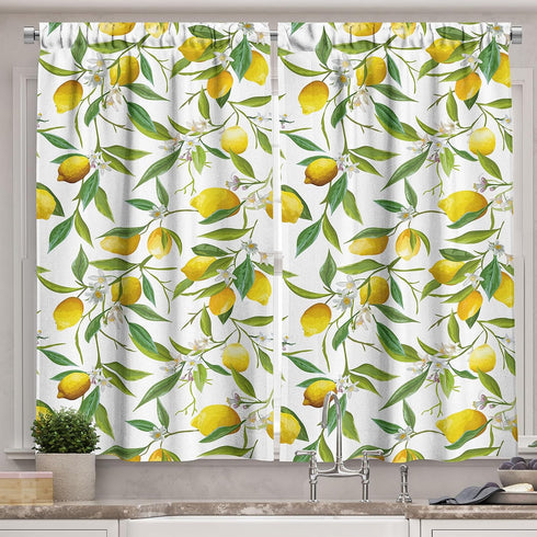 Ambesonne Nature Kitchen Curtains, Flowering Lemon Woody Plant Romance Habitat Citrus Fresh Background, Window Drapes 2 Panel Set for Kitchen Cafe...