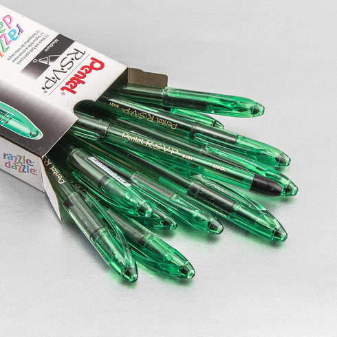 Pentel R.S.V.P. Razzle-Dazzle Ballpoint Pen, Medium Line, Green Barrel, Black Ink, Box of 12 (BK91RDD-A)......