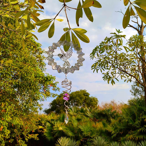 6" Hanging Wind Spinner with Sun Catcher Tail- Outdoor 3D Metal Decor Wind Spinner Yard Garden Outside Stainless Steel Spinner Gift Indoor Decorat...