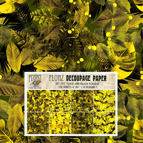 Decoupage Paper Pack (24 Sheets 6"x6") Gold and Dark Green Foliage # Vintage Styled Pattern Paper for Decoupage, Craft and Scrapbooking...