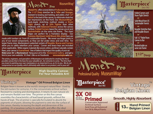 Masterpiece Artist Canvas 44109 Monet PRO 1-1/2" Deep, 6" x 6", Linen 13.0oz - 3X - Vintage Oil Primed...