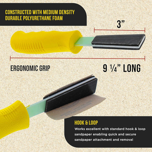 Dura-Gold Sanding Stick Kit with Ergo Handle Yellow Flat with 40 sheet Sandpaper Starter Kit...