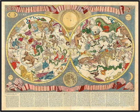 Posterizer 1 pcs-1687 celestial map-Francesco Brunacci-Astrology & Zodiac Art-Astronomy & Celestial Art-Gift for Steampunk and Astrology Lovers- U...