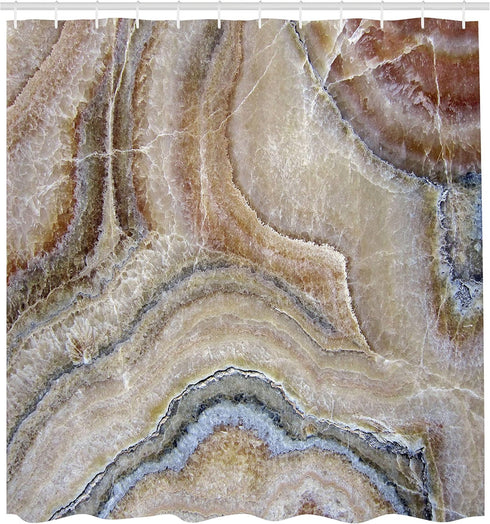 Ambesonne Marble Print Shower Curtain, Surreal Onyx Stone Surface Pattern Pale Blue Details Picture, Cloth Fabric Bathroom Decor Set with Hooks, 6...