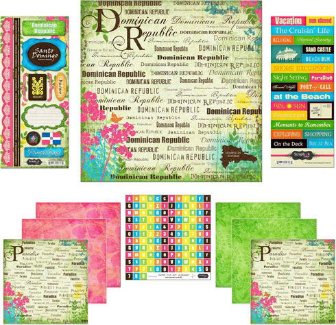 Scrapbook Customs Themed Paper and Stickers Scrapbook Kit, Dominican Republic Paradise, Bright, 12 inch by 12 inch...