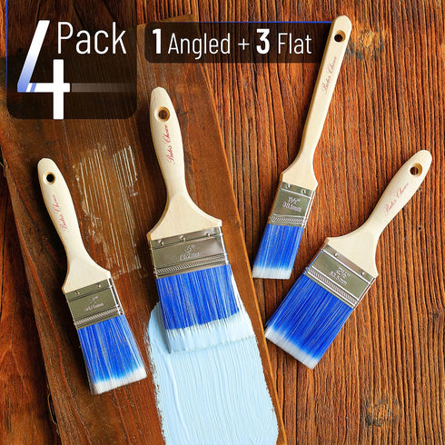 Bates Paint Brushes - 4 Pack, Wood Handle, Paint Brush, Paint Brushes Set, Professional Wall Brush Set, House Paint Brush, Trim Paint Brush, Sash ...